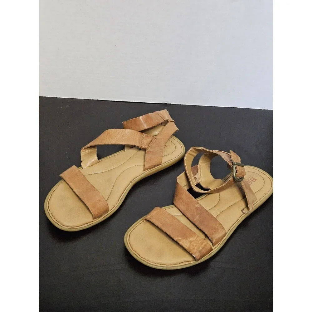 Sz 9 - Born Leah Brown Leather Ankle Strap Shoe Sandals Womens